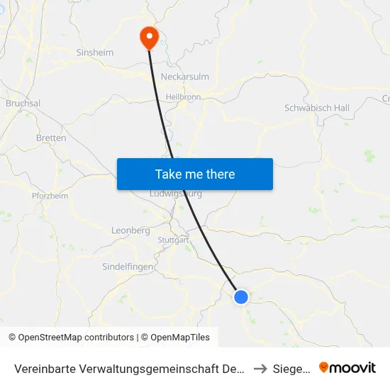 Vereinbarte Verwaltungsgemeinschaft Der Stadt Kirchheim Unter Teck to Siegelsbach map