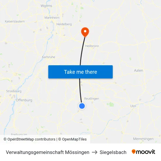 Verwaltungsgemeinschaft Mössingen to Siegelsbach map