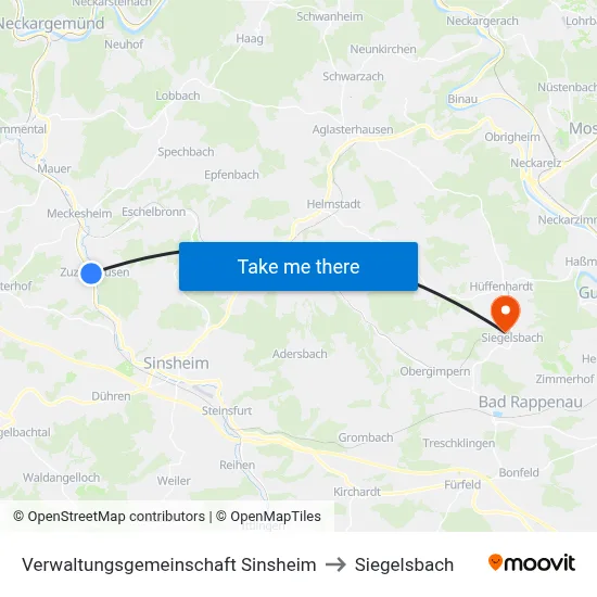 Verwaltungsgemeinschaft Sinsheim to Siegelsbach map