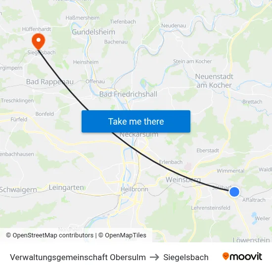 Verwaltungsgemeinschaft Obersulm to Siegelsbach map