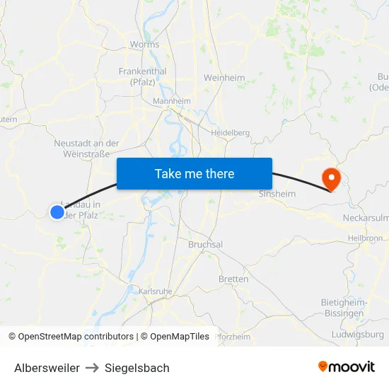 Albersweiler to Siegelsbach map