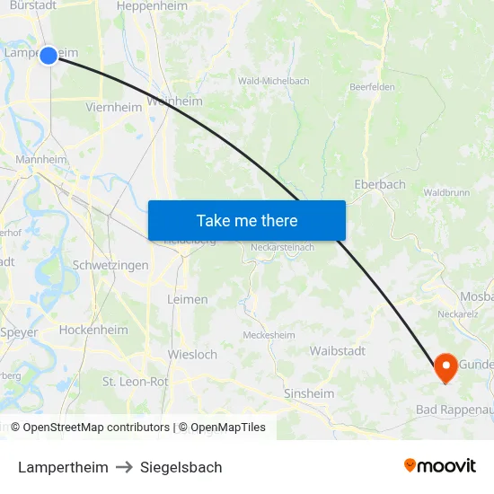 Lampertheim to Siegelsbach map