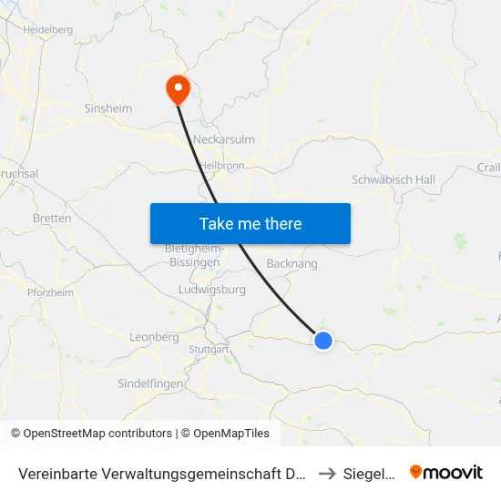 Vereinbarte Verwaltungsgemeinschaft Der Stadt Schorndorf to Siegelsbach map