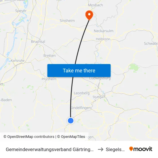 Gemeindeverwaltungsverband Gärtringen/Ehningen to Siegelsbach map
