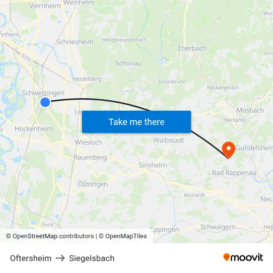 Oftersheim to Siegelsbach map