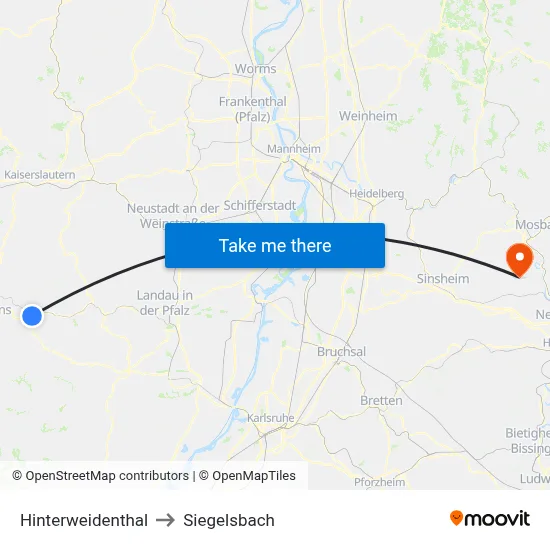 Hinterweidenthal to Siegelsbach map