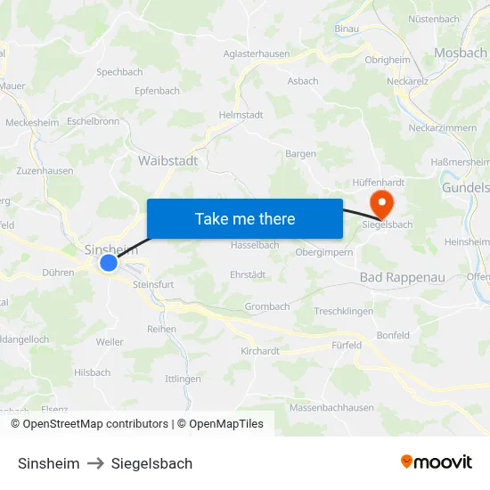 Sinsheim to Siegelsbach map