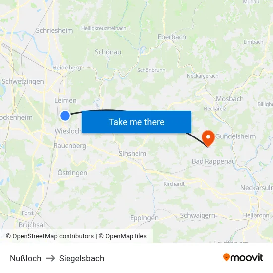 Nußloch to Siegelsbach map