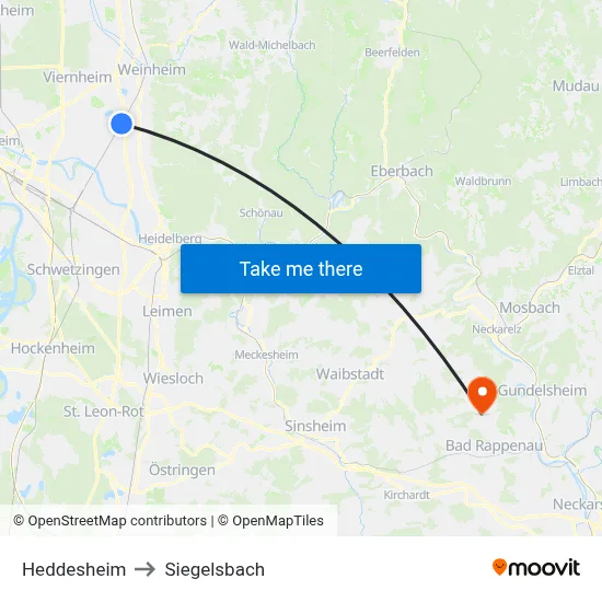 Heddesheim to Siegelsbach map