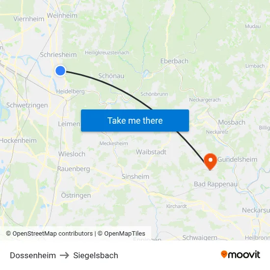 Dossenheim to Siegelsbach map