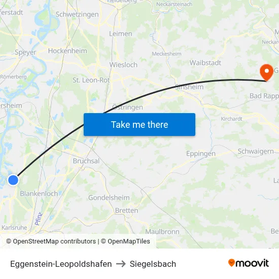 Eggenstein-Leopoldshafen to Siegelsbach map
