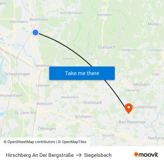 Hirschberg An Der Bergstraße to Siegelsbach map