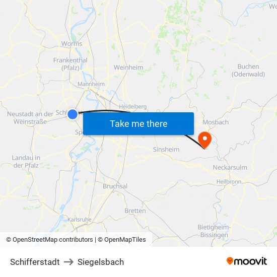 Schifferstadt to Siegelsbach map