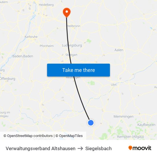 Verwaltungsverband Altshausen to Siegelsbach map