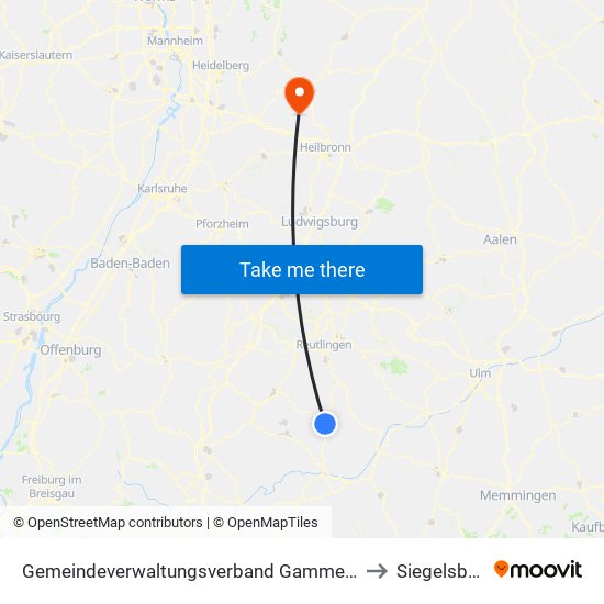 Gemeindeverwaltungsverband Gammertingen to Siegelsbach map