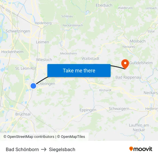 Bad Schönborn to Siegelsbach map