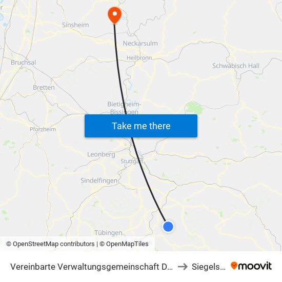 Vereinbarte Verwaltungsgemeinschaft Der Stadt Neuffen to Siegelsbach map