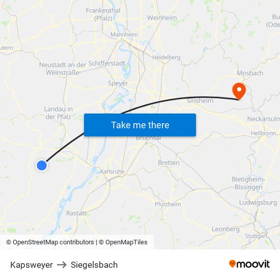 Kapsweyer to Siegelsbach map