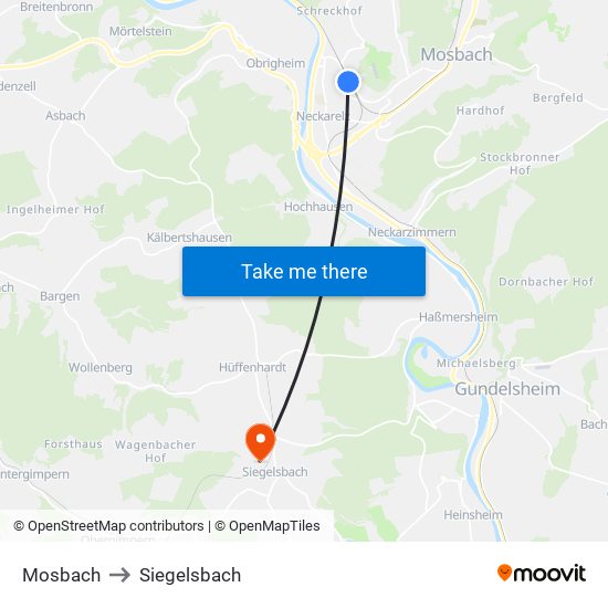 Mosbach to Siegelsbach map