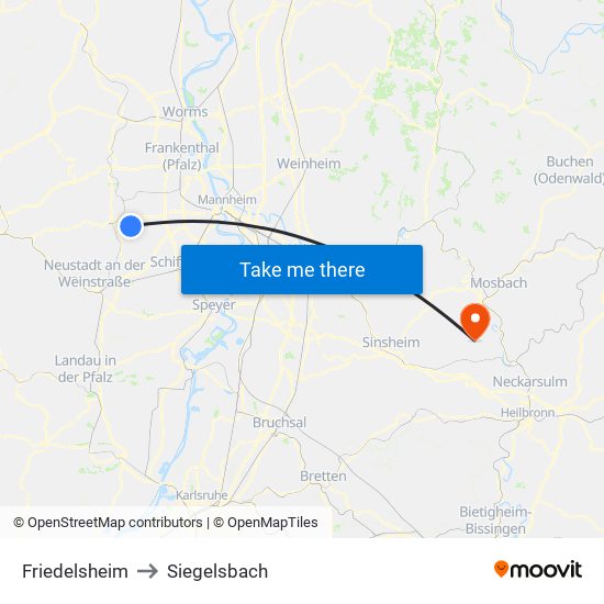 Friedelsheim to Siegelsbach map