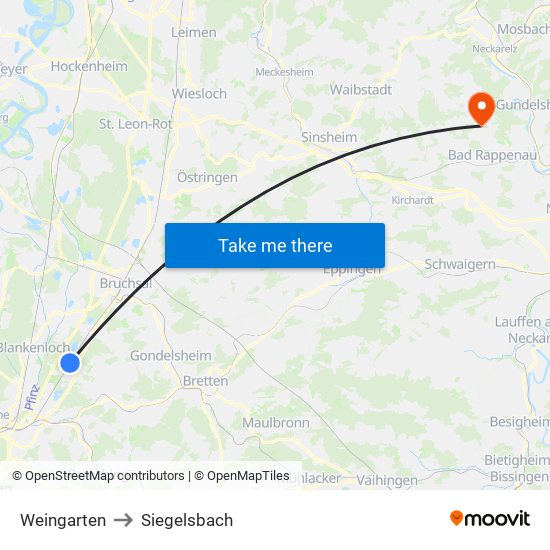 Weingarten to Siegelsbach map