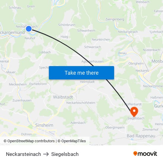 Neckarsteinach to Siegelsbach map