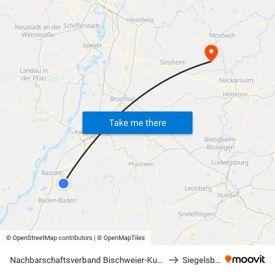 Nachbarschaftsverband Bischweier-Kuppenheim to Siegelsbach map