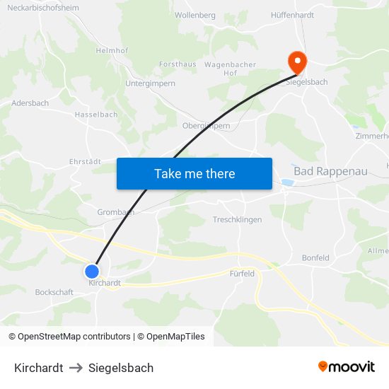 Kirchardt to Siegelsbach map