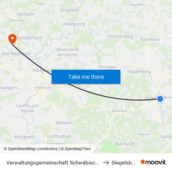 Verwaltungsgemeinschaft Schwäbisch Hall to Siegelsbach map