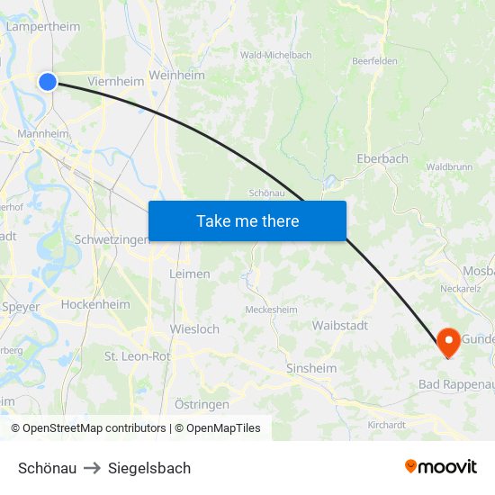 Schönau to Siegelsbach map