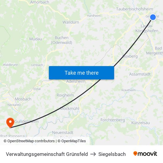 Verwaltungsgemeinschaft Grünsfeld to Siegelsbach map