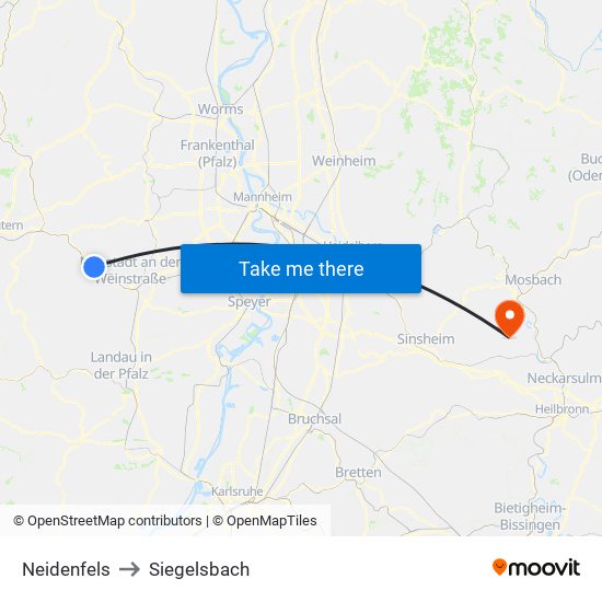 Neidenfels to Siegelsbach map