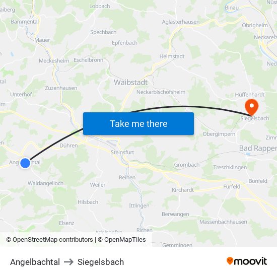 Angelbachtal to Siegelsbach map