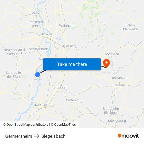 Germersheim to Siegelsbach map