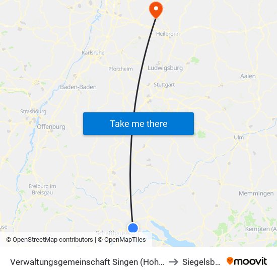 Verwaltungsgemeinschaft Singen (Hohentwiel) to Siegelsbach map
