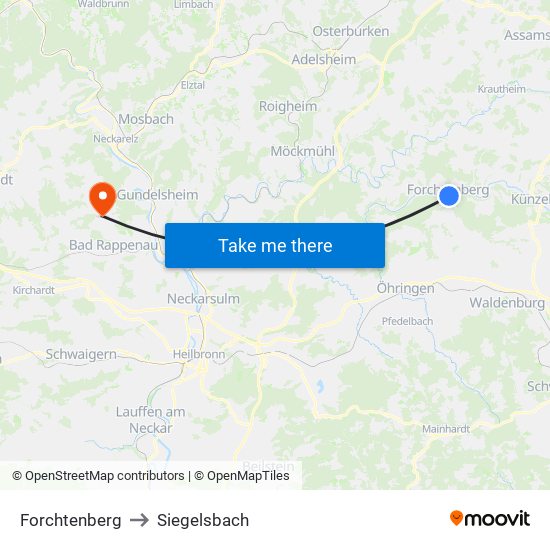 Forchtenberg to Siegelsbach map