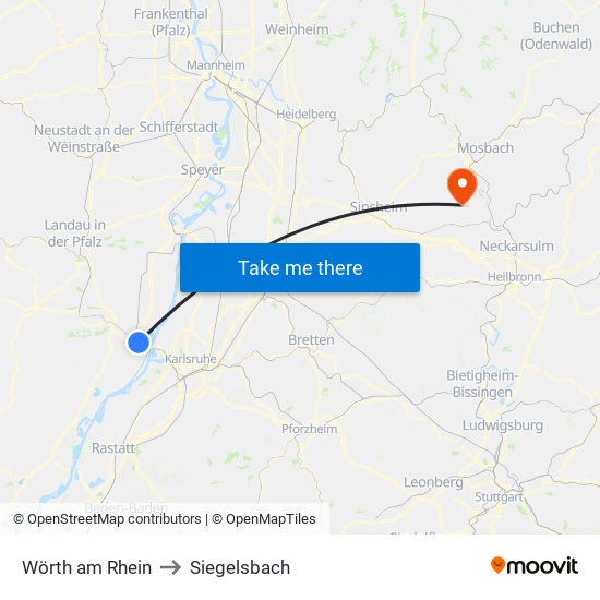 Wörth am Rhein to Siegelsbach map