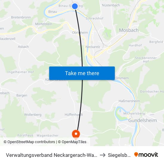 Verwaltungsverband Neckargerach-Waldbrunn to Siegelsbach map