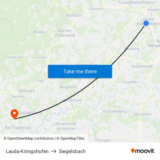 Lauda-Königshofen to Siegelsbach map