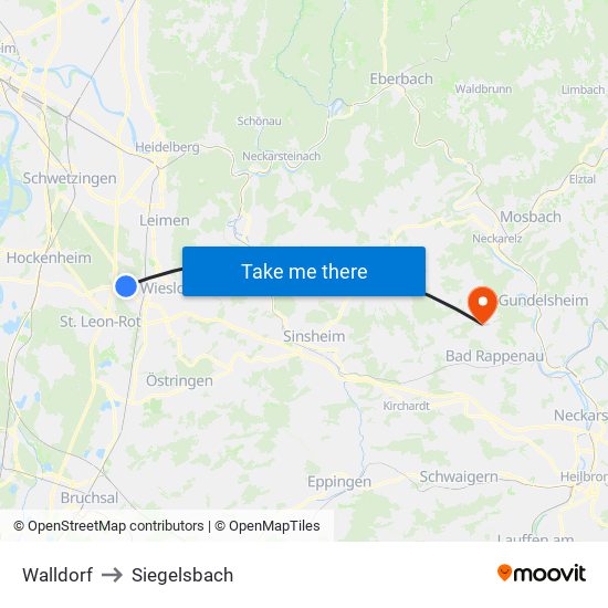 Walldorf to Siegelsbach map