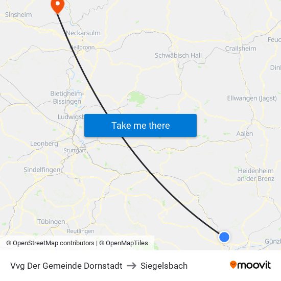 Vvg Der Gemeinde Dornstadt to Siegelsbach map