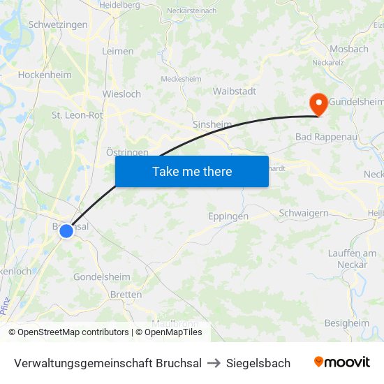 Verwaltungsgemeinschaft Bruchsal to Siegelsbach map