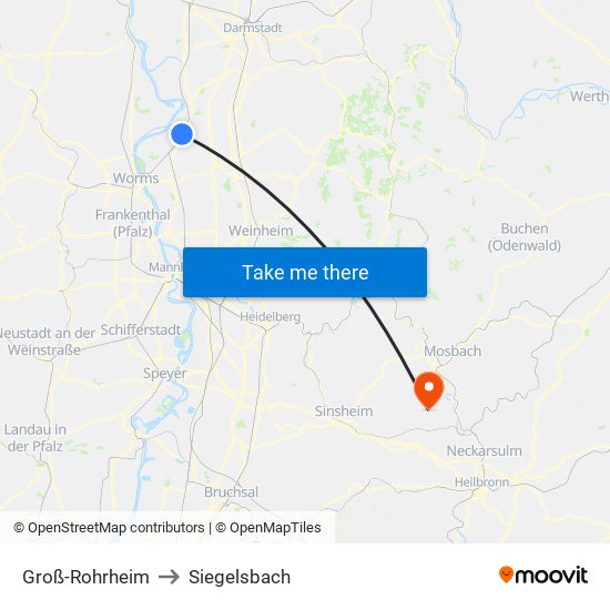 Groß-Rohrheim to Siegelsbach map