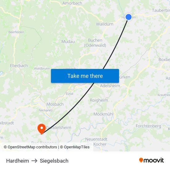 Hardheim to Siegelsbach map