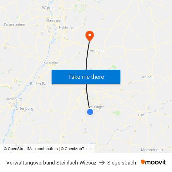 Verwaltungsverband Steinlach-Wiesaz to Siegelsbach map