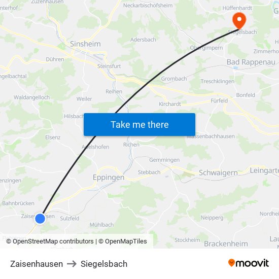 Zaisenhausen to Siegelsbach map