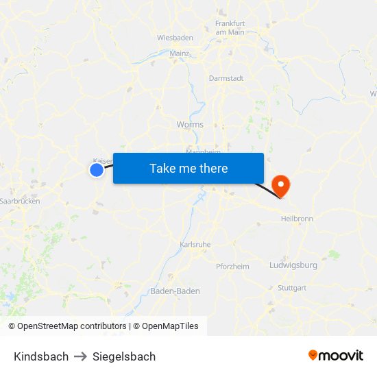 Kindsbach to Siegelsbach map