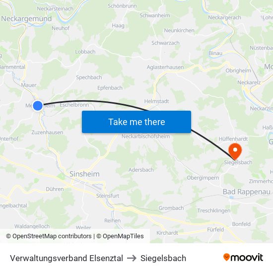 Verwaltungsverband Elsenztal to Siegelsbach map