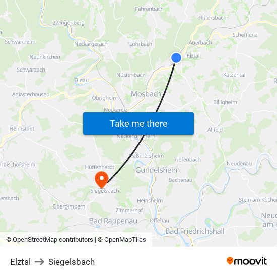 Elztal to Siegelsbach map