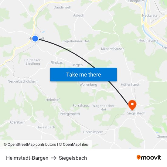 Helmstadt-Bargen to Siegelsbach map